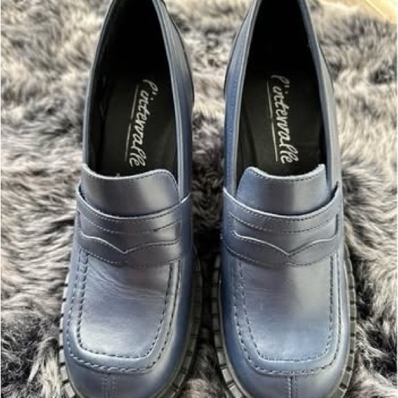 Navy Blue Chunky Loafers with Thick Sole and Slip-On Design - Picture 8 of 10